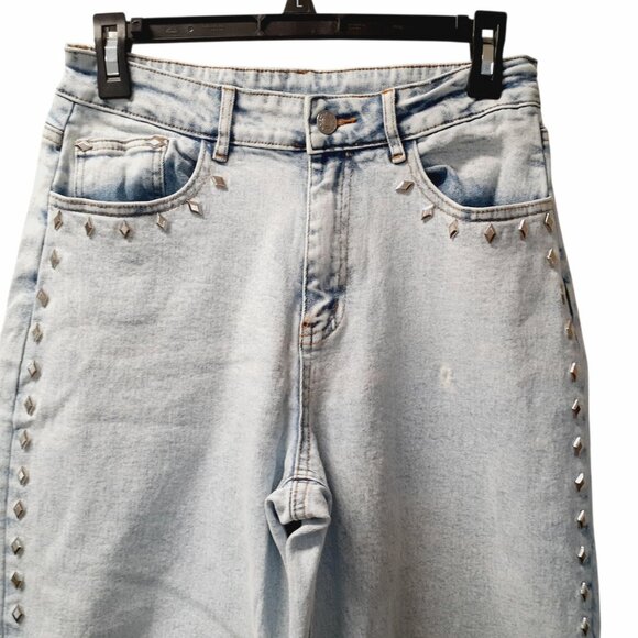 Blue b. Womens Jeans Medium Light Blue Wide Leg Cotton Blend Embedded Studded - Picture 2 of 10